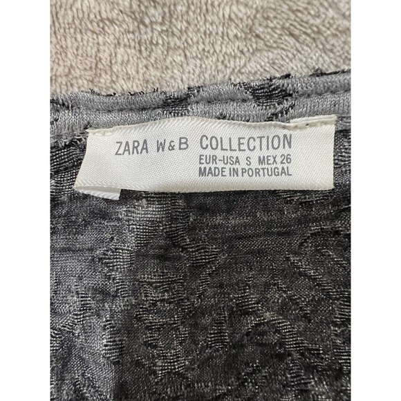 Zara W&B Collection Gray Black Lace Tunic Blouse Women Hi Low Long Sleeve Small - Picture 5 of 5